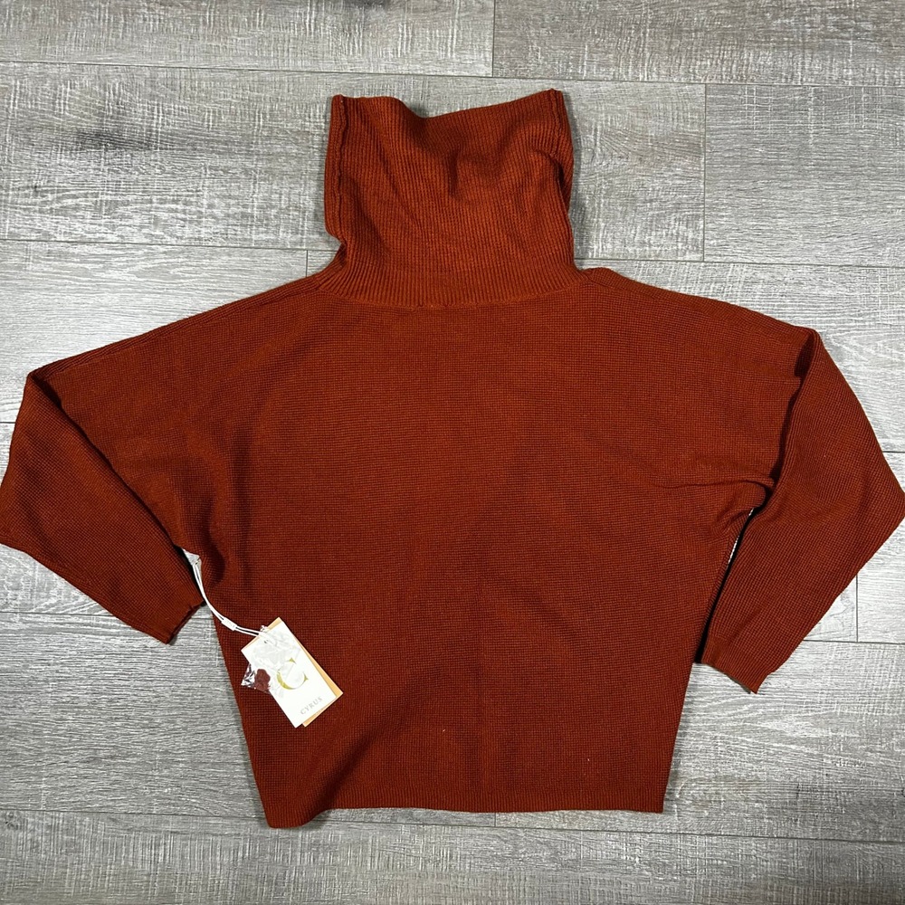 Cyrus Womens Cowl Neck Waffle‎ Knit Sweater Colorado Rust Orange CV142016F M NEW
